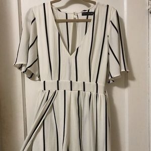White and navy striped romper
